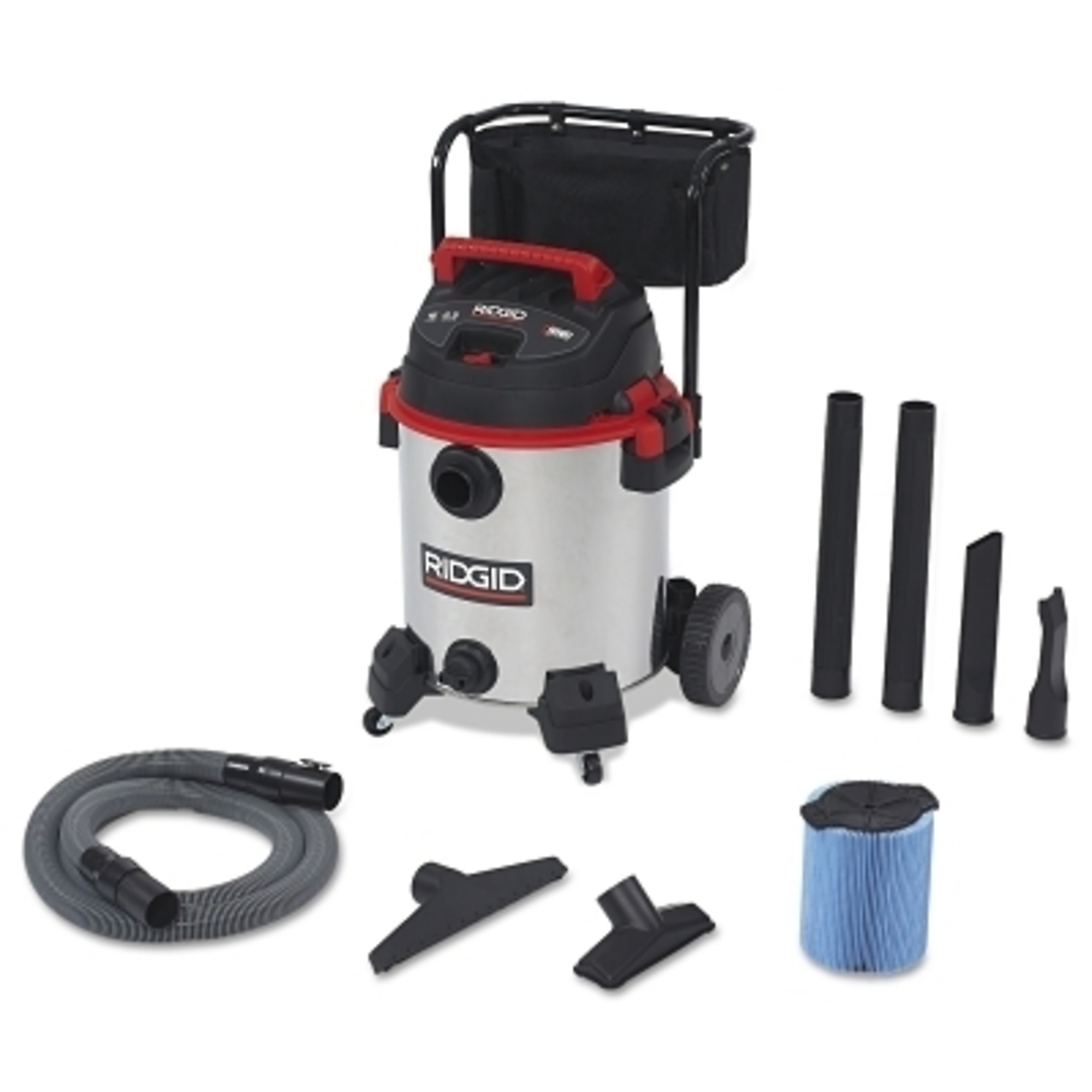 RIDGID Stainless Steel Wet/Dry Vac with Cart Model 1610RV, 16 gal, 6.5 hp (50353)